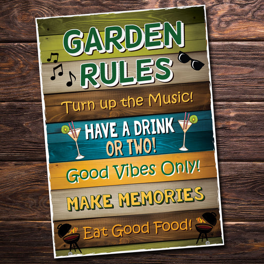 Garden Rules Wall Sign Novelty Garden Shed Summer House Outdoor