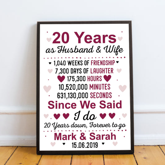 20th Anniversary Gift Personalised 20th Anniversary Husband Wife