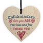 Childminder Gift Thank You Teacher Nursery Wooden Heart Plaque