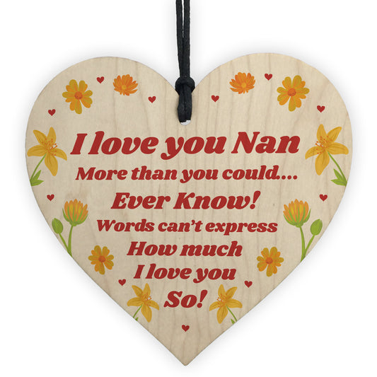 Nan Nanny Wooden Heart Keepsake Birthday Mothers Day Gifts