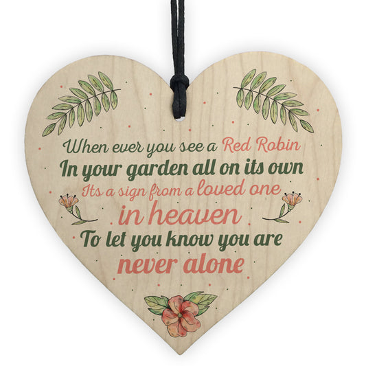 Robin Memorial Bereavement Garden Wood Heart Sign Plaque Gift