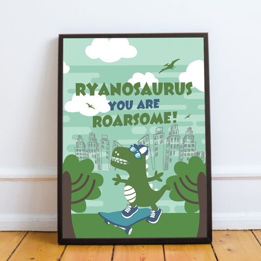 Personalised Sign For Boys Bedroom Dinosaur Print Framed Art