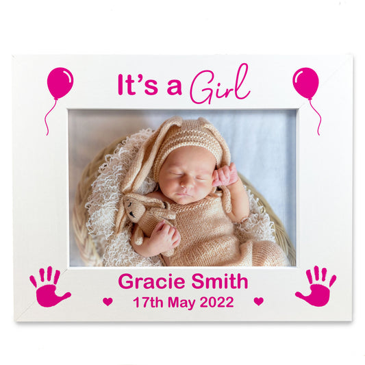 It's A Girl PERSONALISED Baby Name Photo Frame New Born Baby