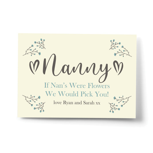Personalised Nanny Print Mothers Day Birthday Gift For Nanny