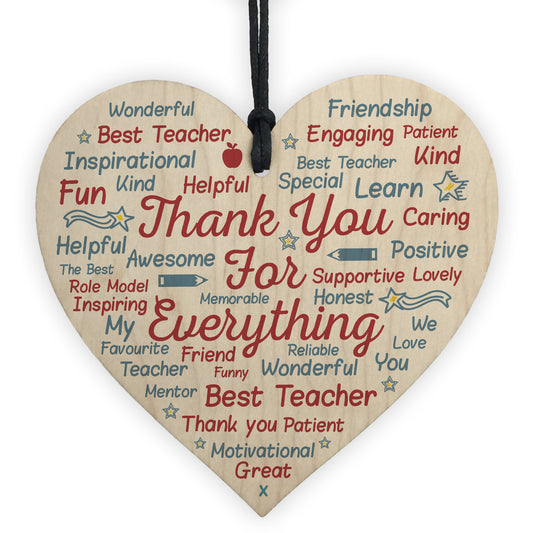 Gift For Teacher Teaching Assistant Nursery Wood Heart Word Art