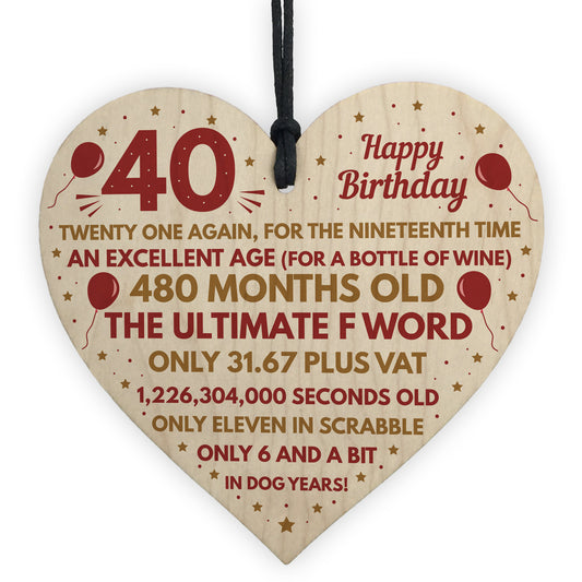 Funny 40th Birthday Gifts For Men Women Wooden Heart Decoration