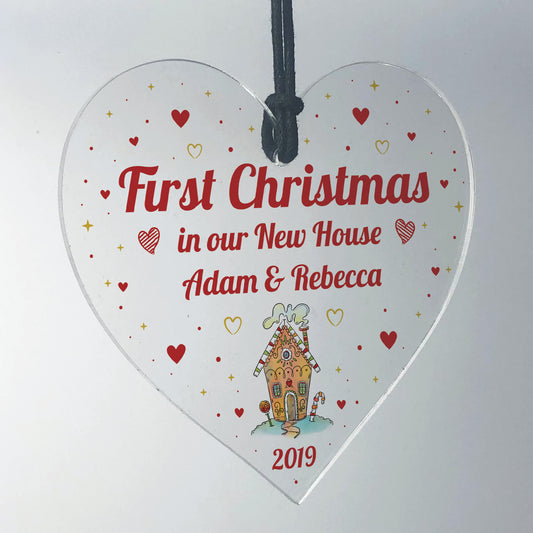 Personalised New Home Gift Heart Christmas Tree Decoration Sign