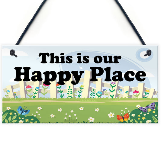 Garden Sign Happy Place Door Sign Hanging House Plaque Yard Sign