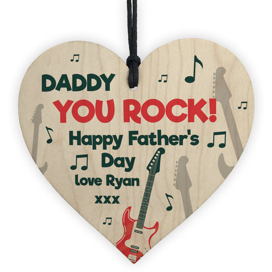 Daddy YOU ROCK Fathers Day Gift Grandparent Gift Wooden Heart