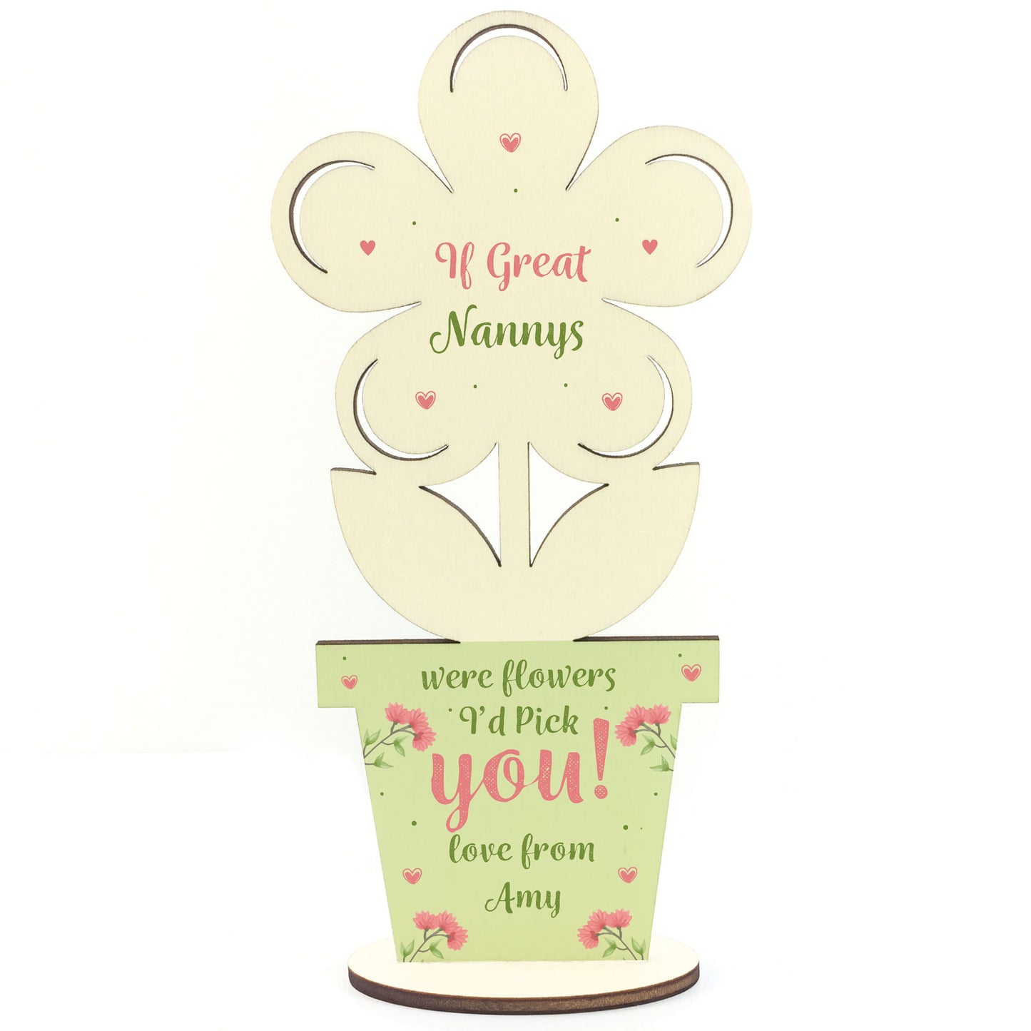 Personalised Wood Flower Birthday Christmas Gift For Great Nanny