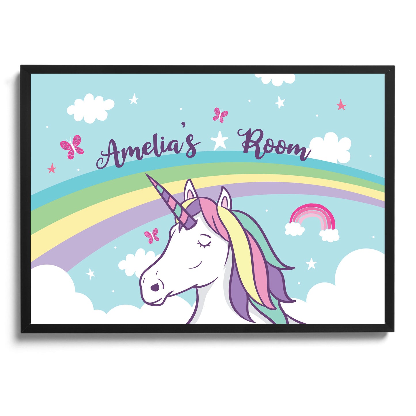 Girl Personalised Unicorn Bedroom Door Sign Framed Print