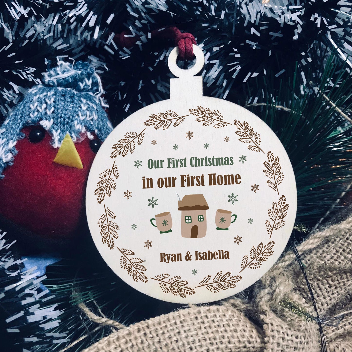 1st Christmas 1st Home Wood Bauble PERSONALISED Tree Decor