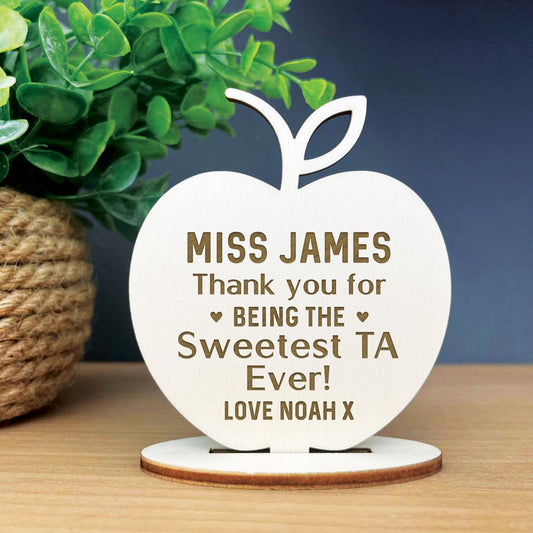 Personalised Wood Engraved Apple Teaching Assistant Gift