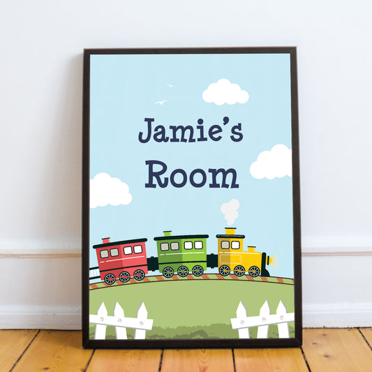 Personalised Nursery Art Train Print Picture for Baby Toddler