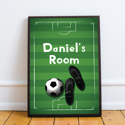 Personalised Football Theme Framed Print For Boys Bedroom