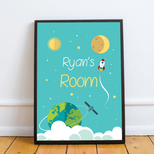 Personalised Space Wall Art Framed Child Room Pictures Nursery