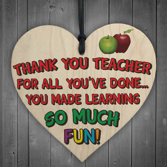 Thank You Teacher Wooden Hanging Heart Plaque Leaving Gift