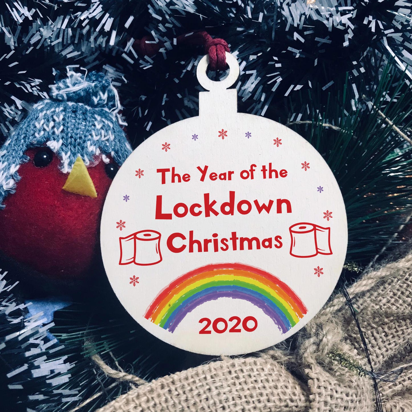 Lockdown Wood Bauble For Christmas Tree Rainbow Quarantine