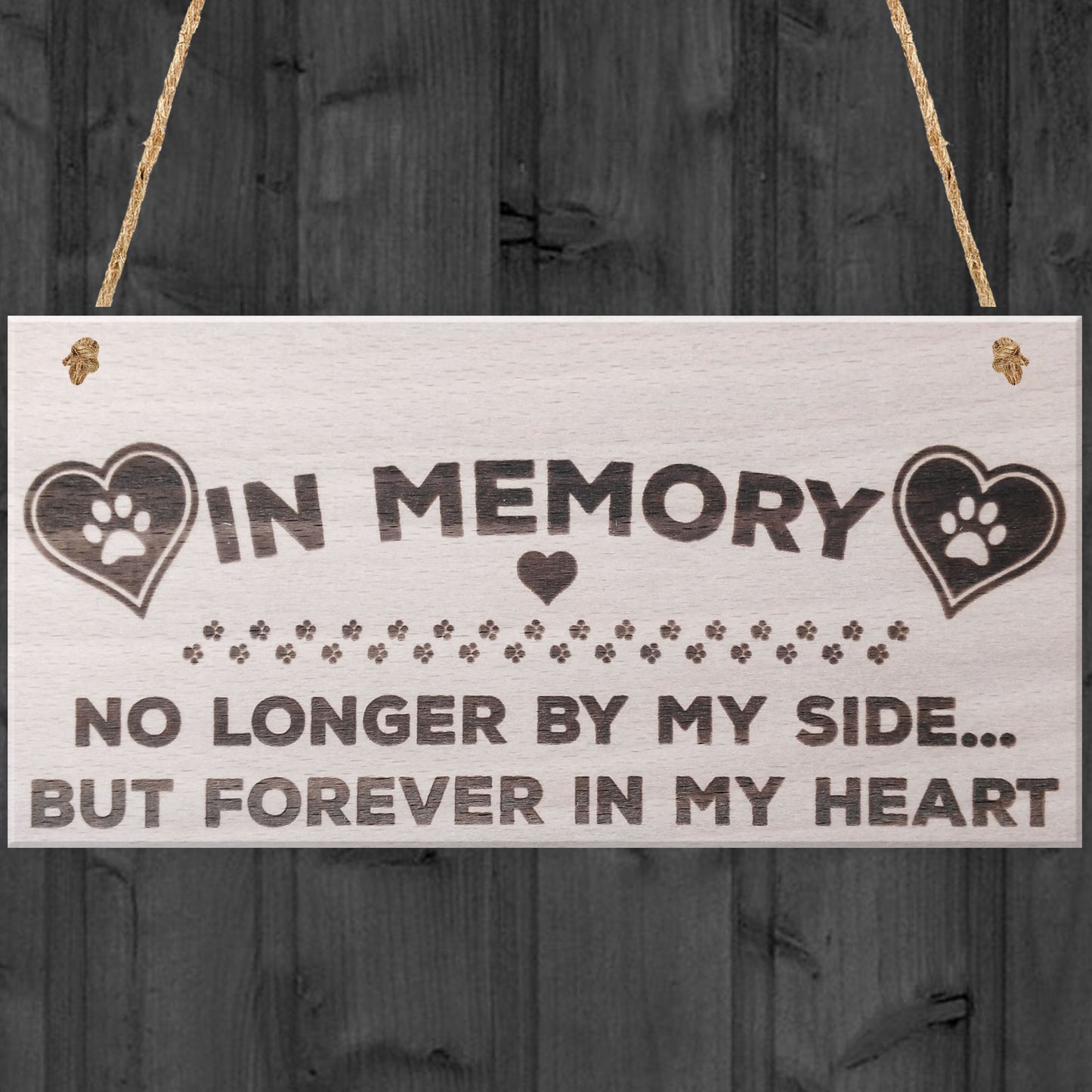 In Memory Pet Memorial Plaque Wooden Hanging Paw Prints Sign
