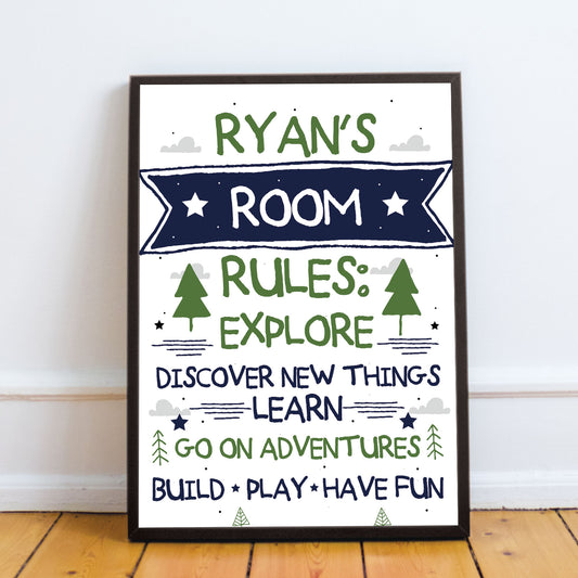 Personalised Bedroom Rules Sign Boy Bedroom Decor Wall Art Gift