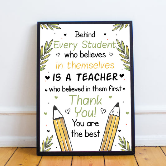 Thank You Teacher Gift Teaching Assistant Print Framed Leaving