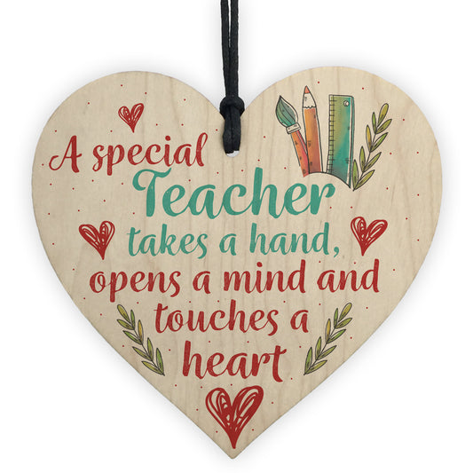 Handmade Wooden Hanging Heart Plaque Teacher Gift Thank You