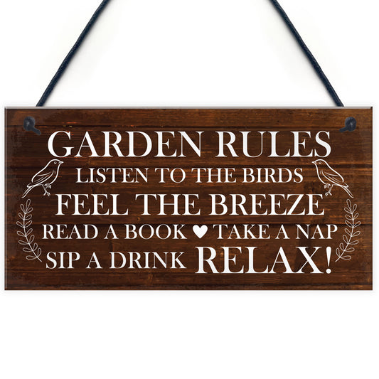 Garden Rules Sign Novelty Hanging Plaque Summer House Sign