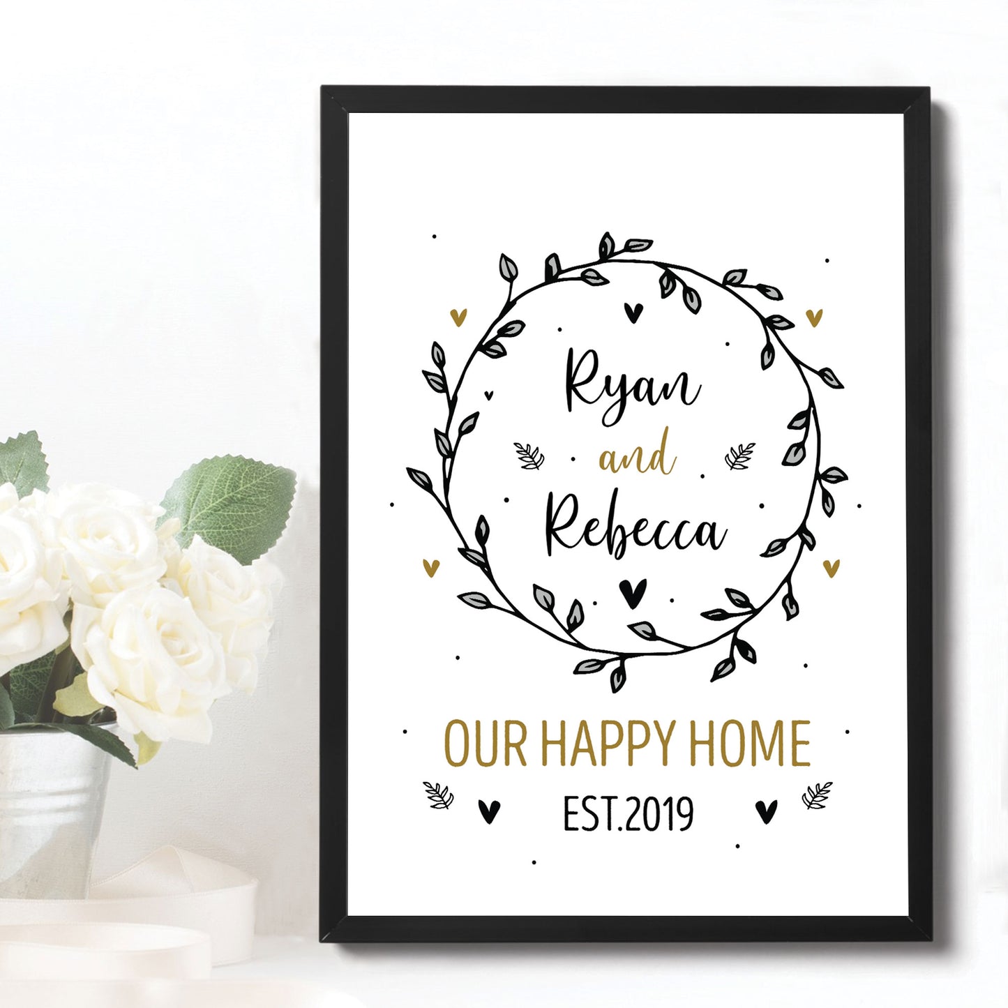 Happy Home Framed Print Personalised New Home 1st Home Gift