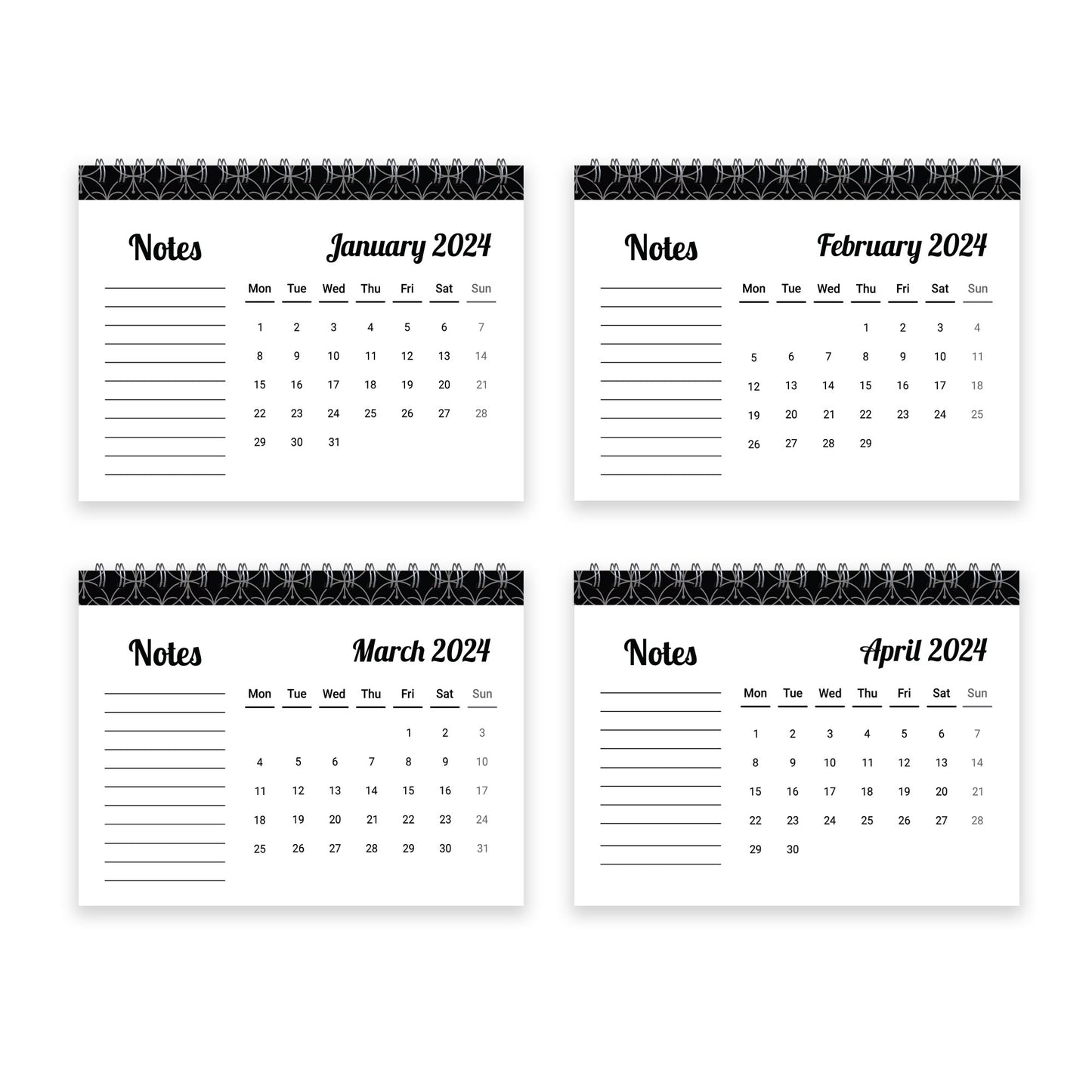 2024 Academic Office Desk Calendar Free Standing Spiral Bound