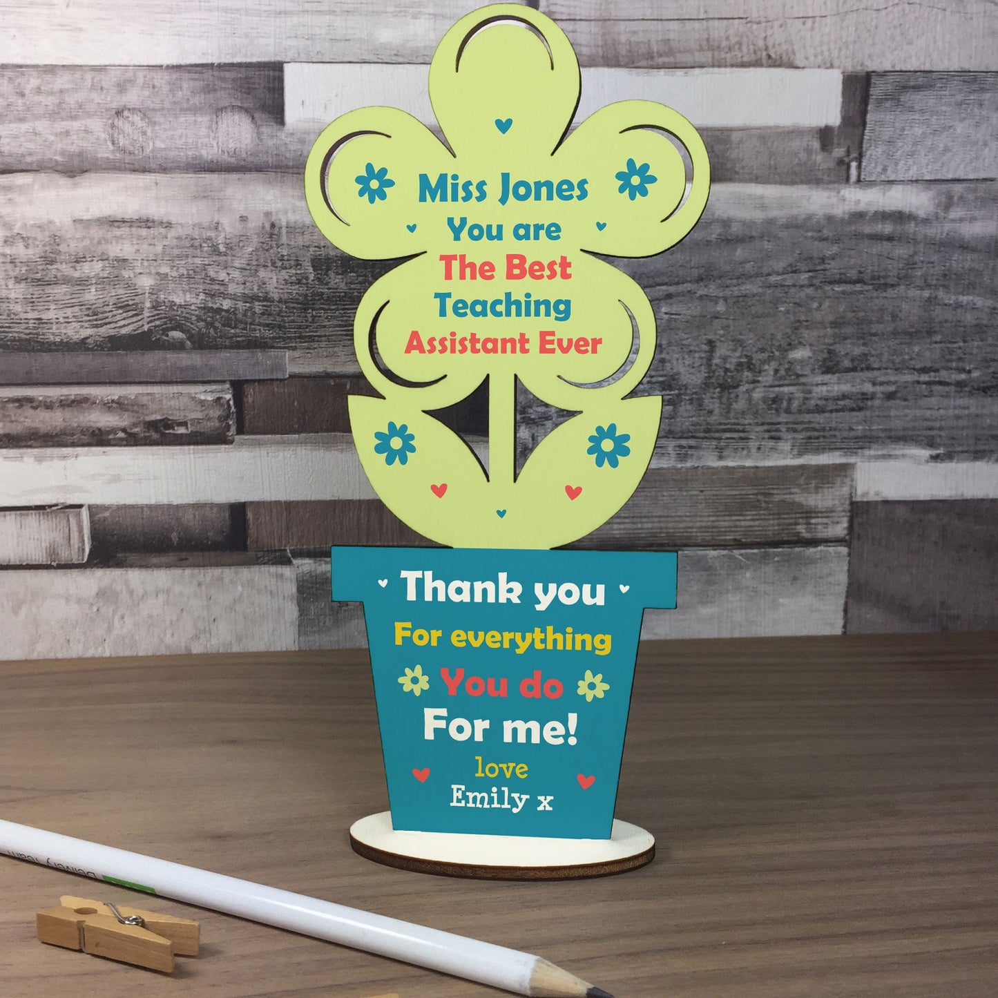 Personalised Teaching Assistant Thank You Gift Wooden Flower