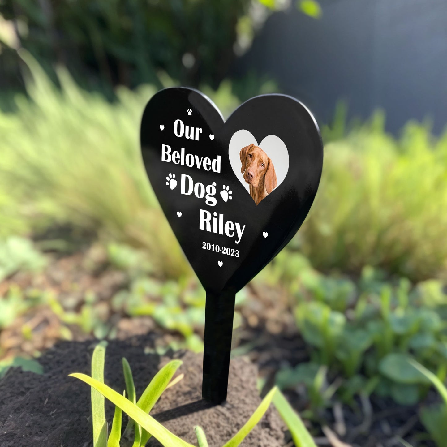 Personalised Memorial Heart Grave Marker Plaque For Pet Cat Dog