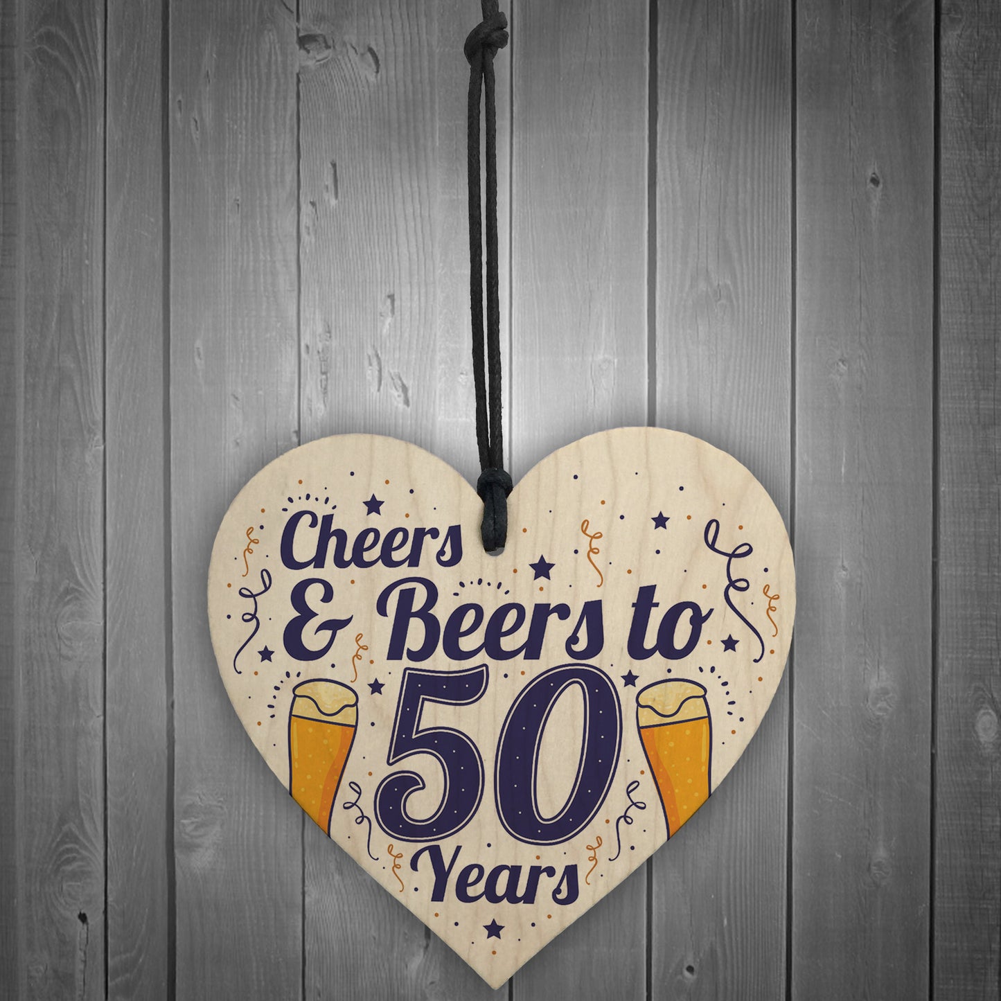 Cheers Beers 50th Birthday Novelty Gifts Men Wooden Heart Gift