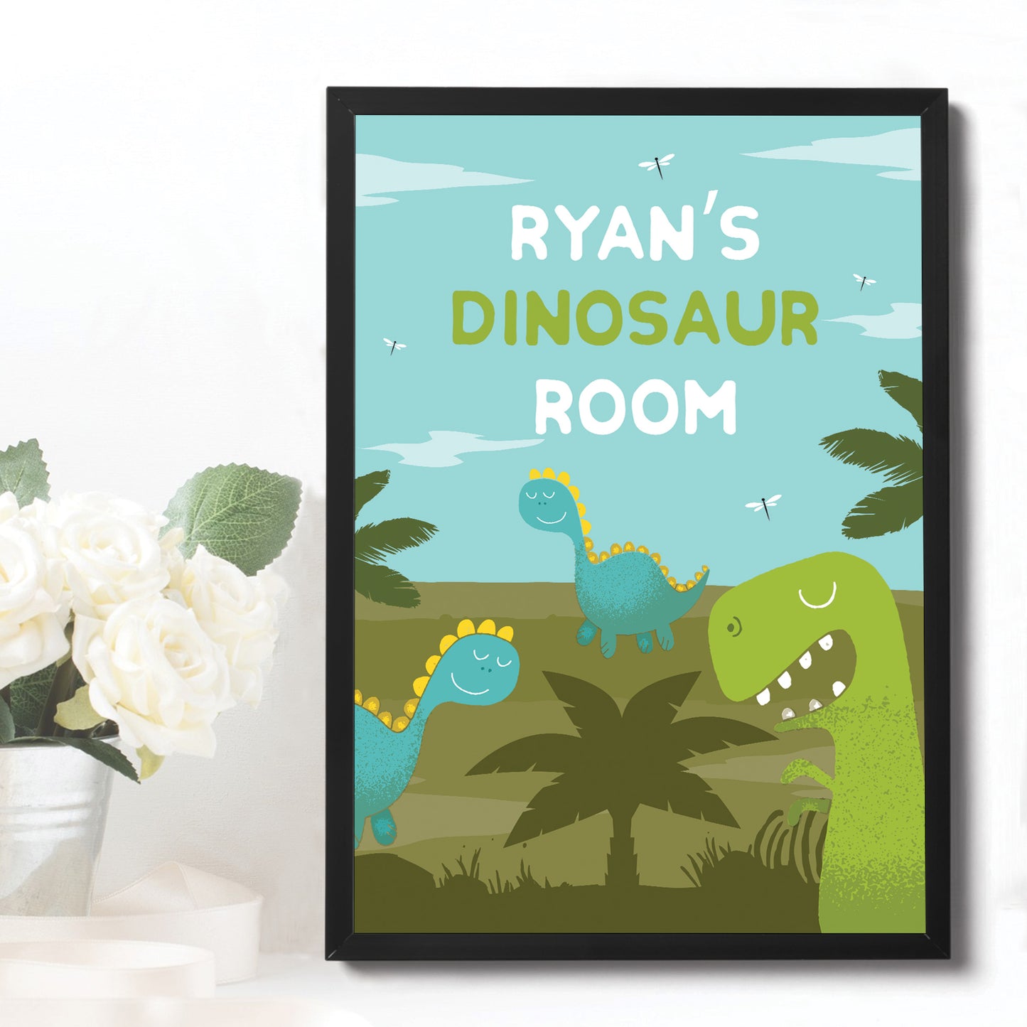 Personalised Dinosaur Room Wall Art Framed Print Boys Bedroom