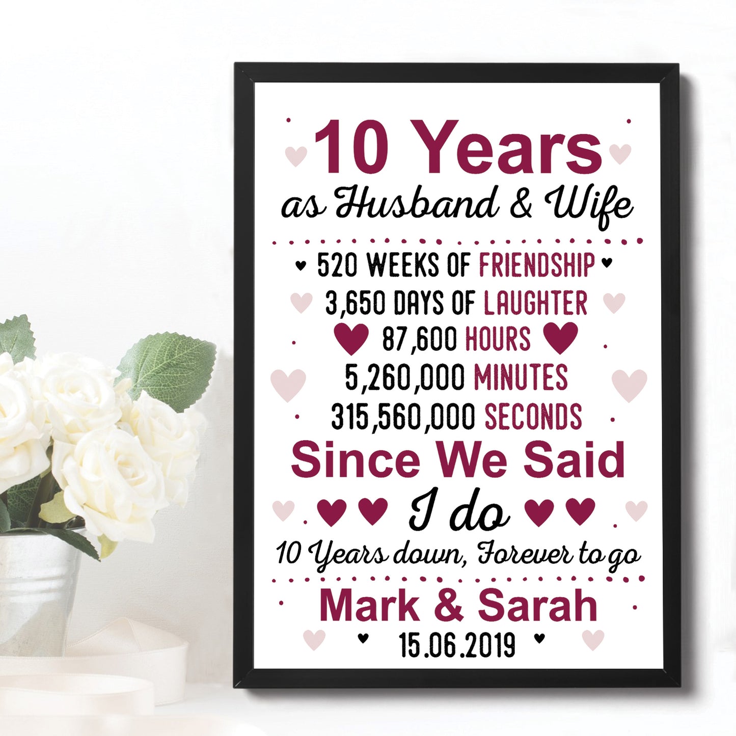 10th Anniversary Gift Personalised 10th Anniversary Husband Wife