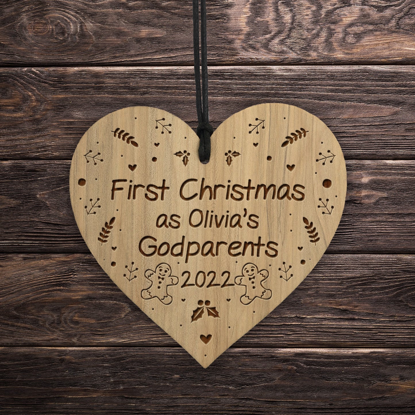 1st Christmas As Godparents Decoration Engraved Wood Decoration