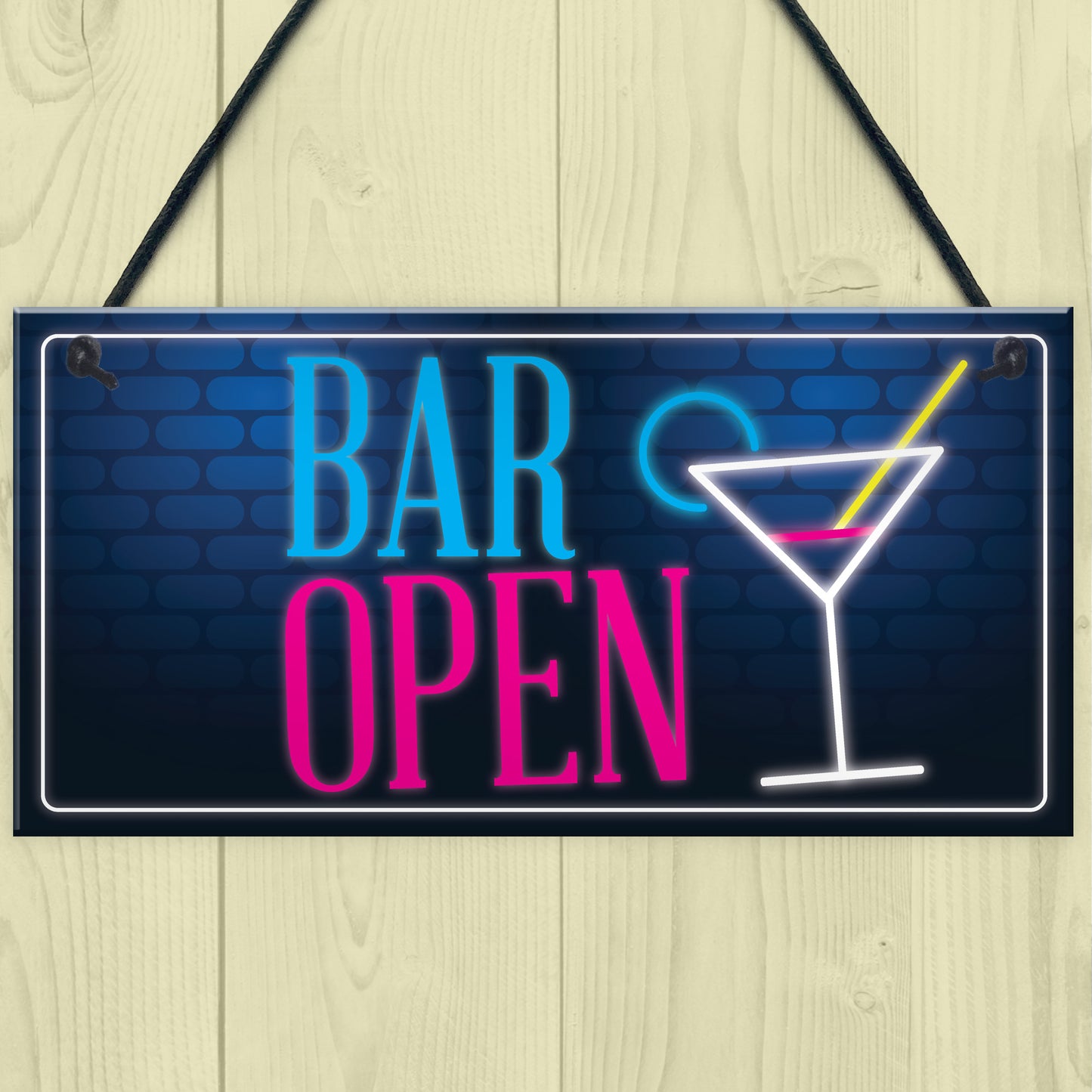 Bar Open Sign NEON EFFECT Home Bar Man Cave Pub Club Plaque