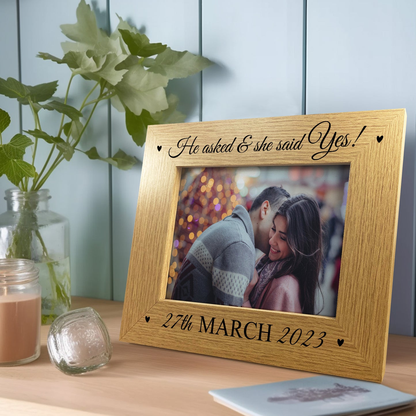 Personalised He Asked She Said Yes Engagement Gift Photo Frame