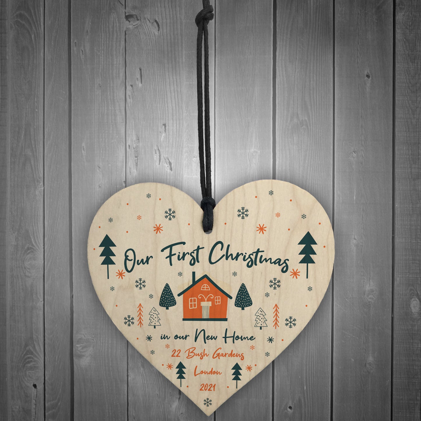 1st Christmas New Home Tree Decoration Personalised Wood Bauble