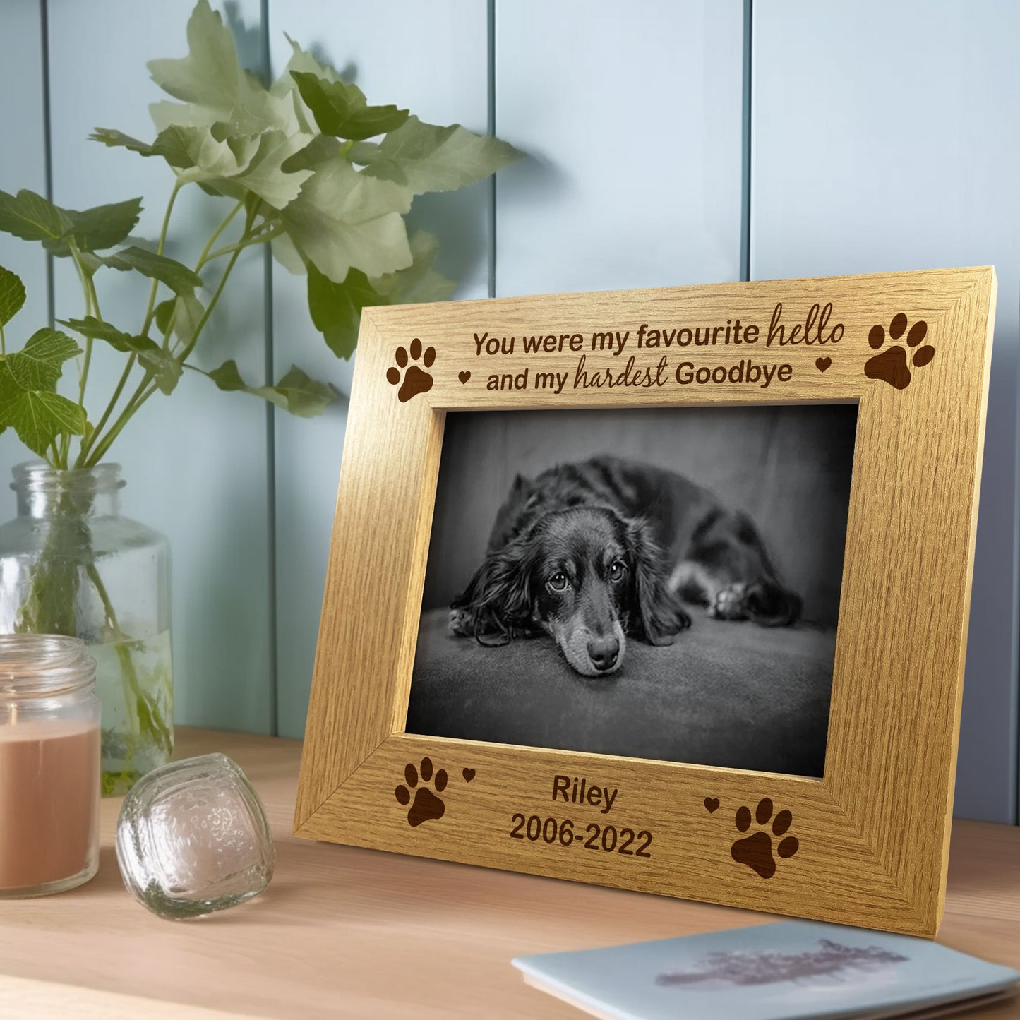 Personalised Pet Photo Frame Wooden Gift Dog Puppy Handmade Keep