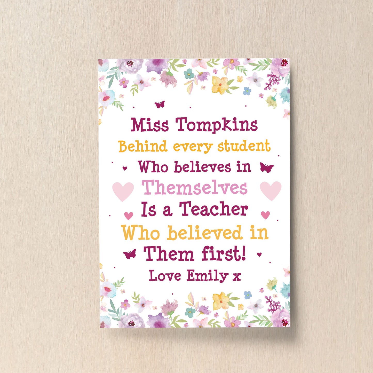 Teacher Leaving School Nursery Gift Personalised Floral Print