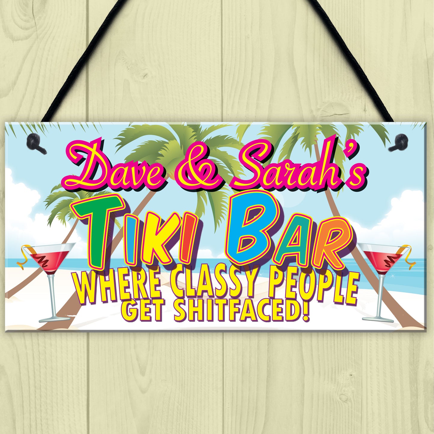 Personalised Tiki Bar Beach Cocktails Alcohol Hanging Plaque