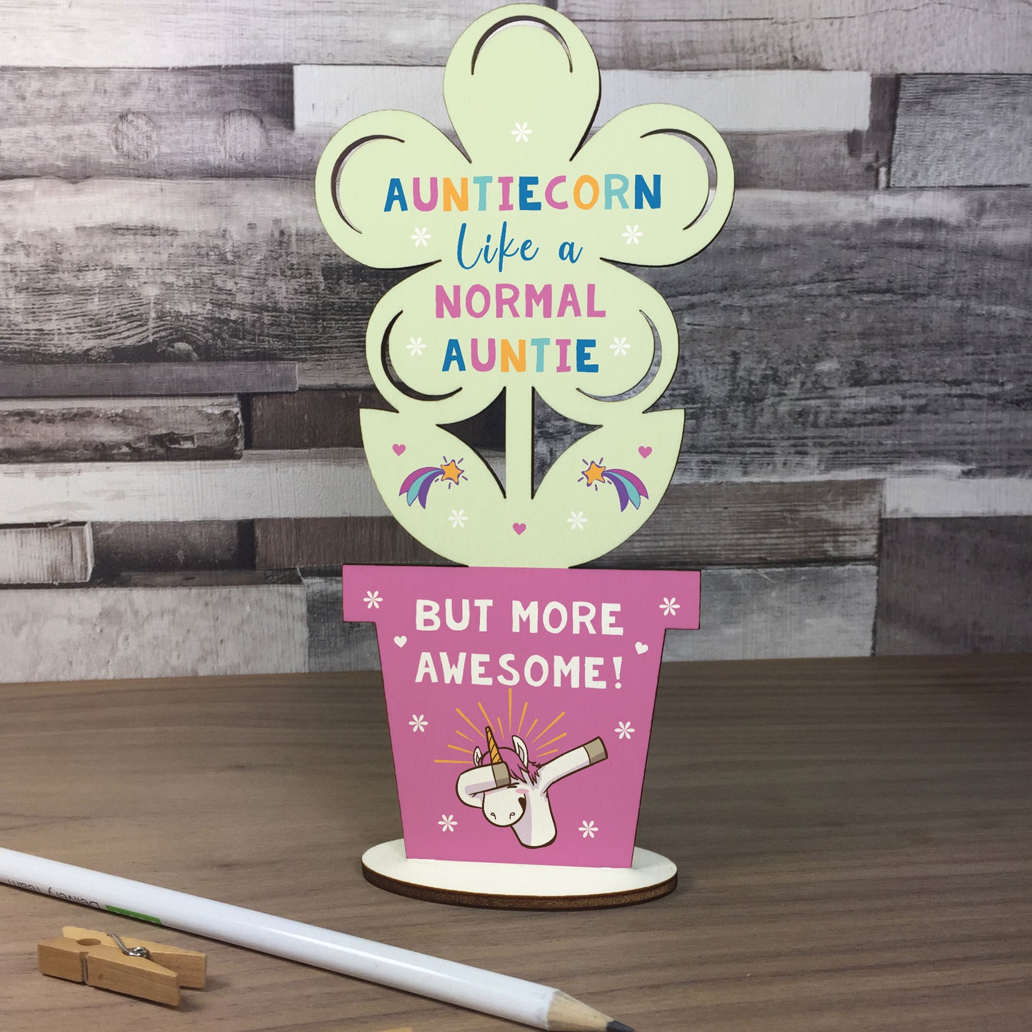 Handmade Auntie Gift Wooden Flower Auntiecorn Unicorn Gift