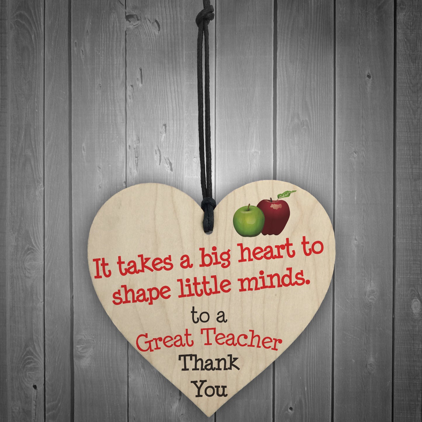 Great Teacher Big Heart Wooden Hanging Heart Thank You Plaque