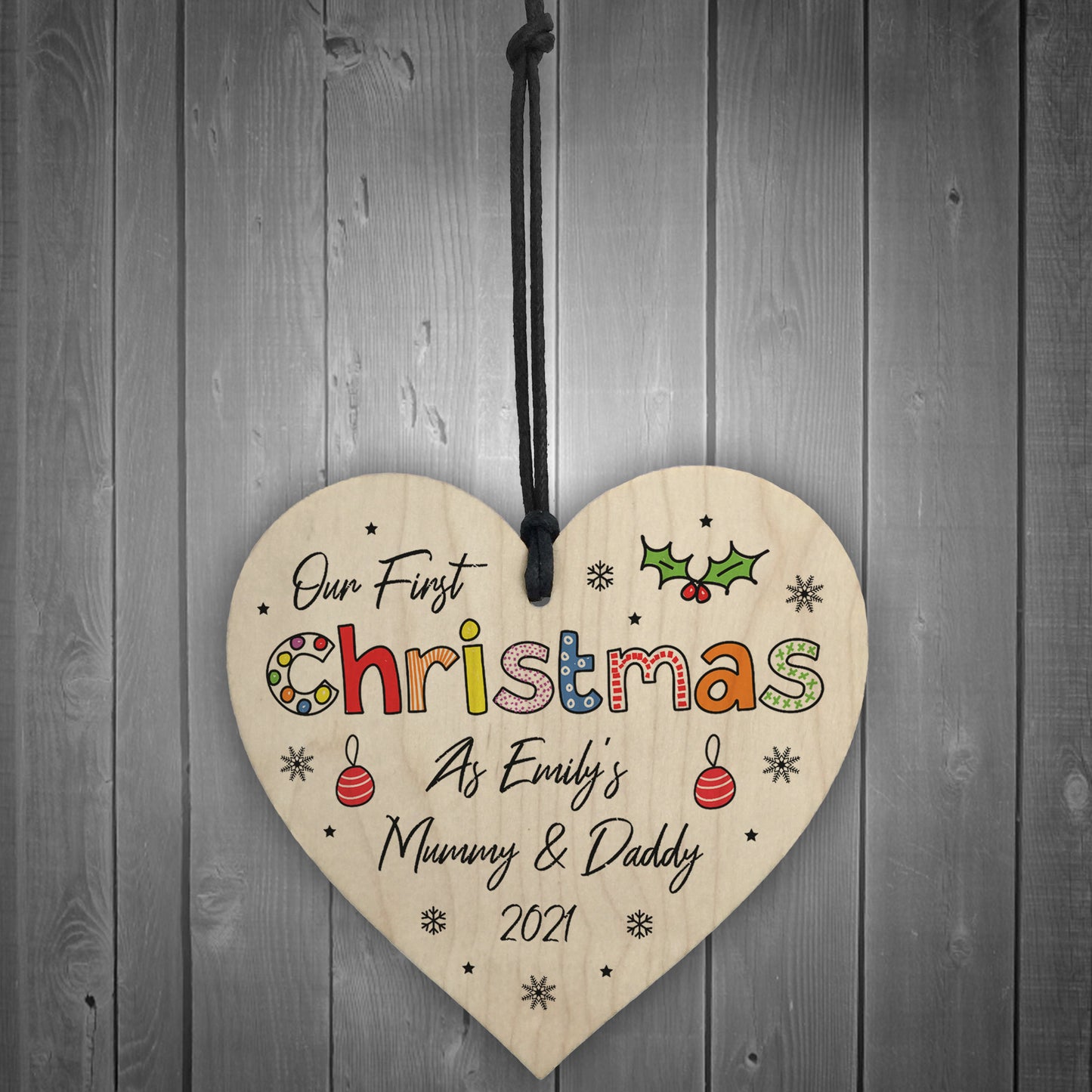 1st Christmas As Any Names Mummy Daddy Wooden Heart