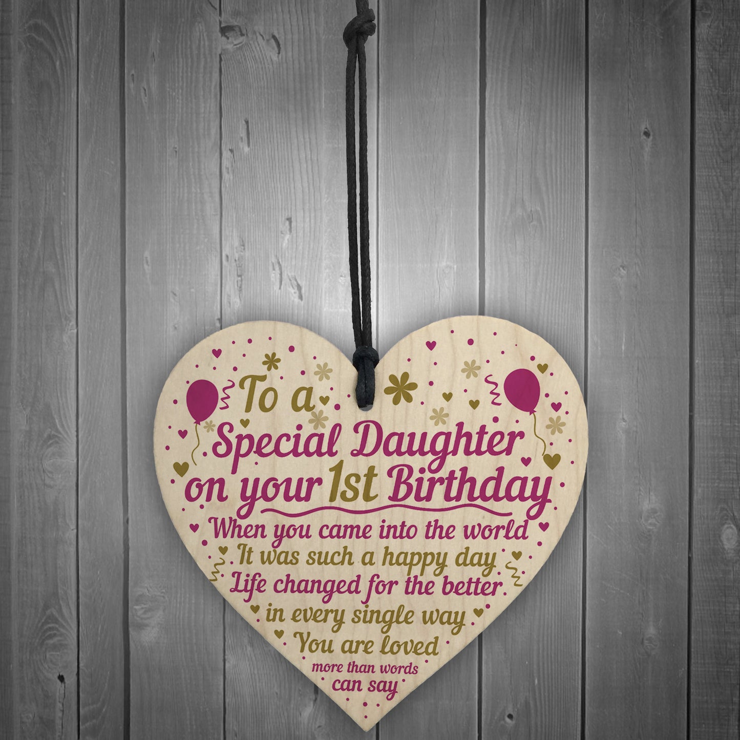 1st First Birthday Baby Girl Wood Heart Plaque Gift For Daughter