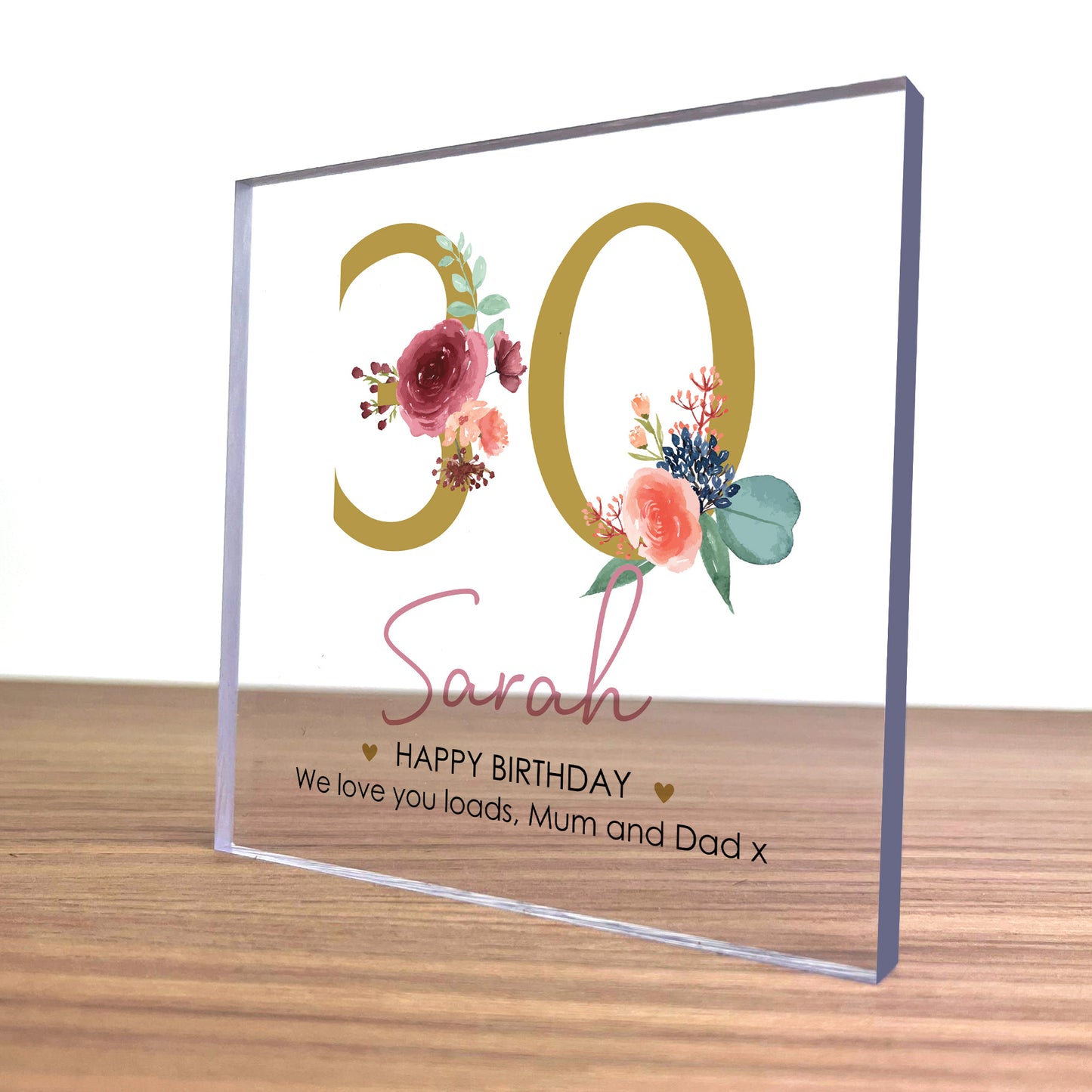 Personalised 30th Birthday Gift Her Clear Block Friend Sister