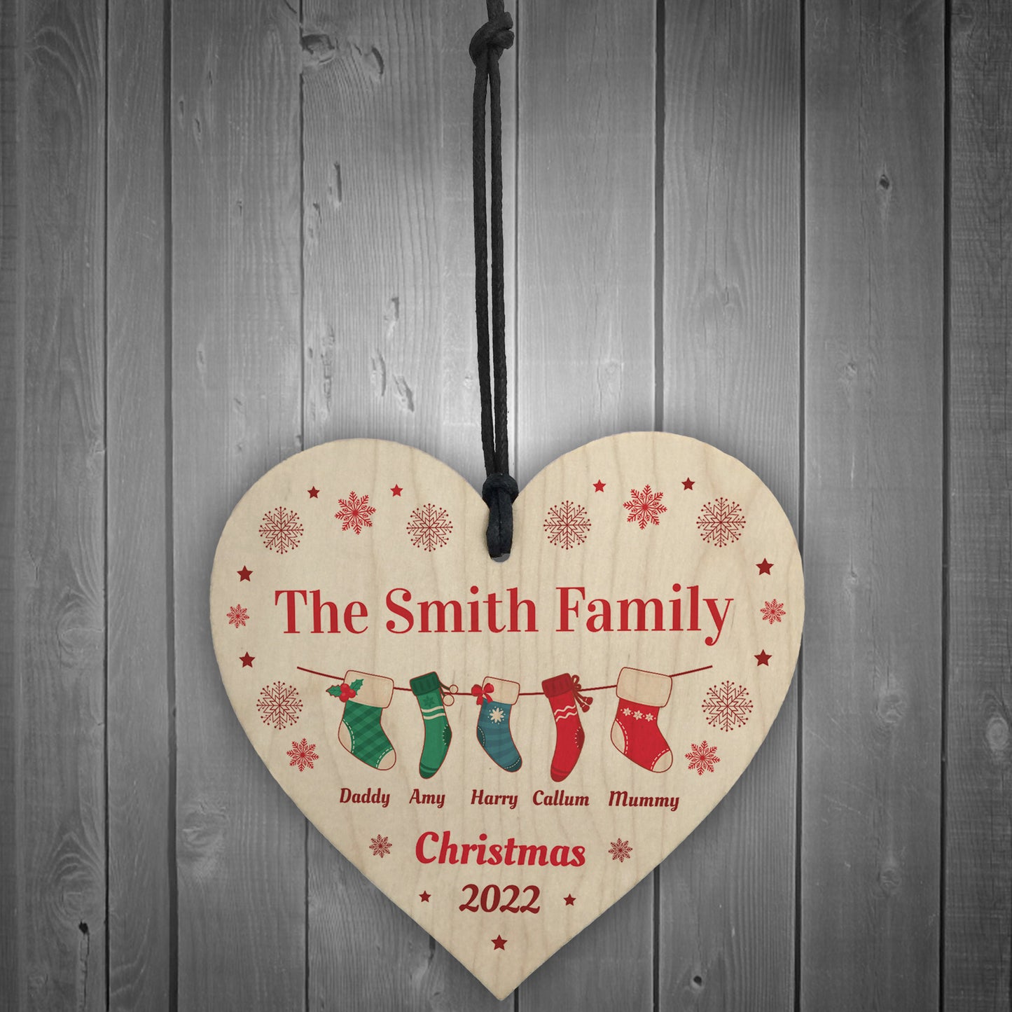 Personalised Wooden Hanging Bauble Family Surname Bauble