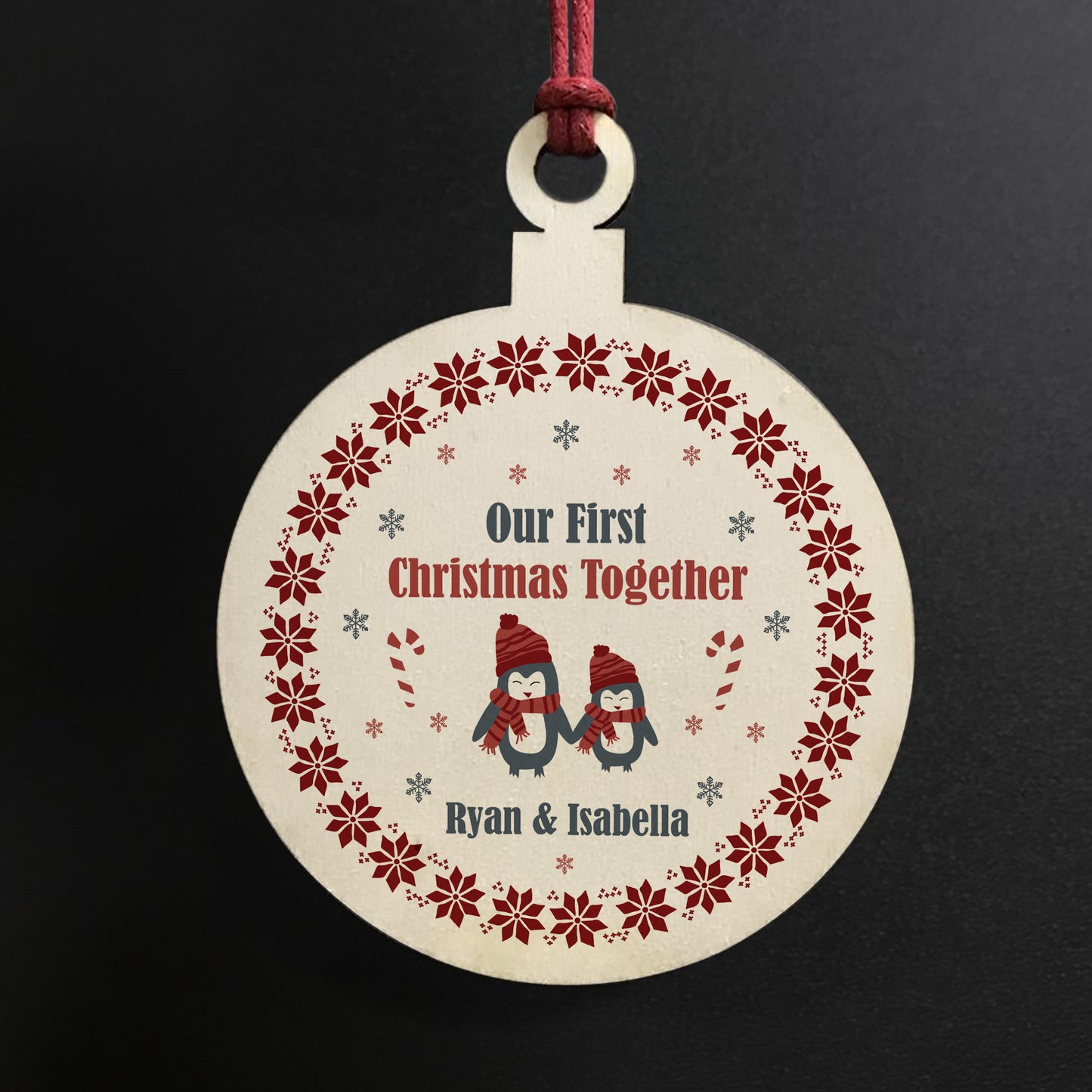 Couple Gift Wood Bauble Xmas Tree Decoration PERSONALISED