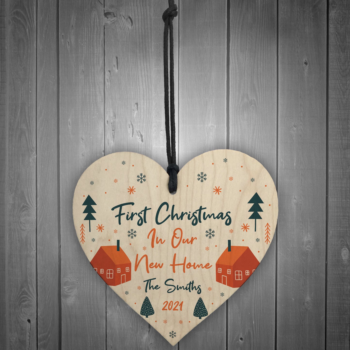 New Home Gift 1st Christmas Bauble Personalised Wood Heart