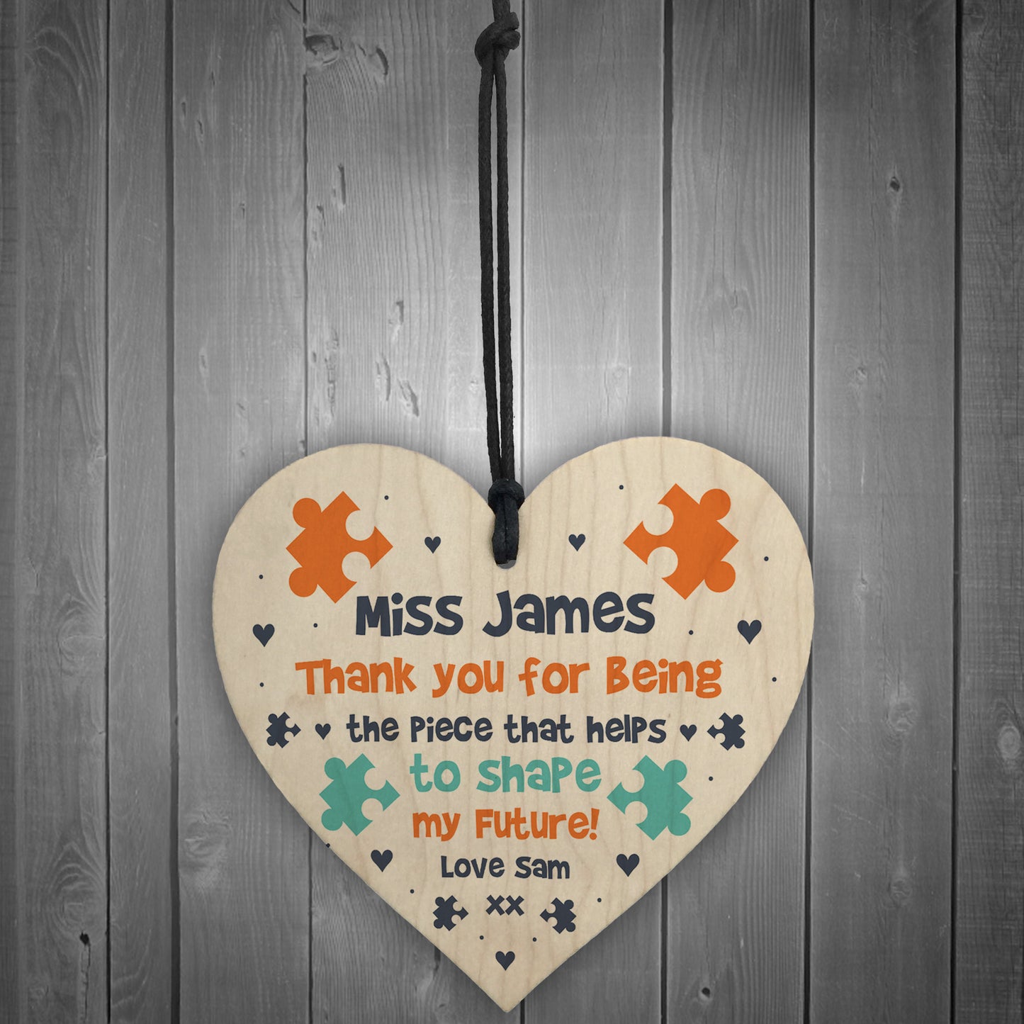 Personalised Wooden Teachers Gift Wood Heart TA Gift Thank You